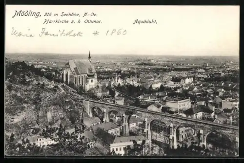 AK Mödling, Totalansicht mit Pfarrkirche z. h. Othmar und Aquädukt