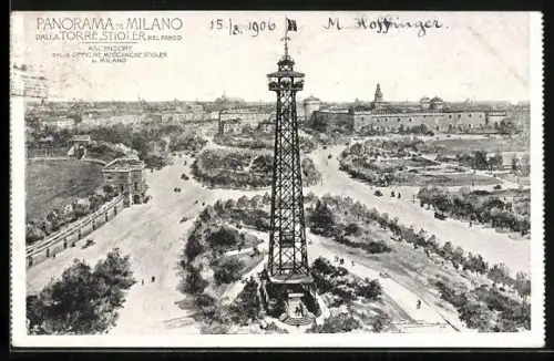 Künstler-AK Milano, Panorama dalle Torre Stigler nel Parco