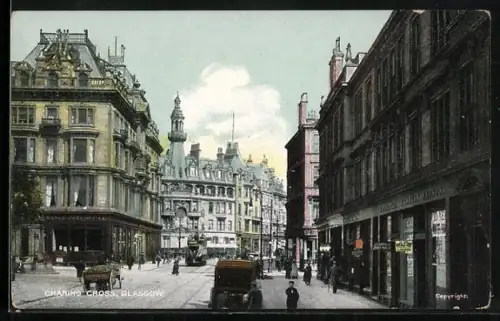 AK Glasgow, Charing Cross, Strassenbahn