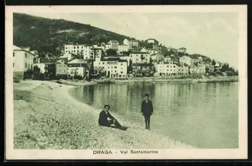 AK Moscenicka Draga / Draga di Moschiena, Uferpartie mit Blick zum Ort