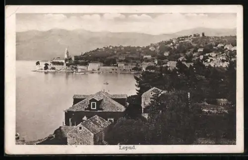 AK Lopud, Teilansicht der Ortschaft am Wasser