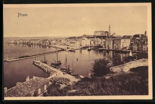 AK Pirano, Teilansicht mit Hafen und Dom