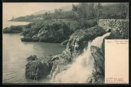AK Icici, Wegpartie nach Abbazia mit Wasserfall