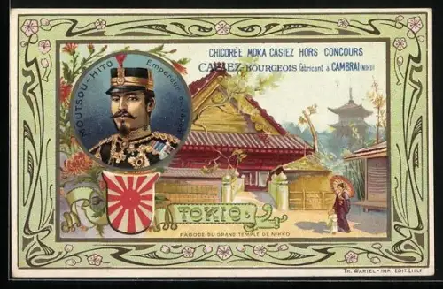 AK Tokio, Pagode du grand temple de Nikko, Moutsou-Hito, Empereur au Japan
