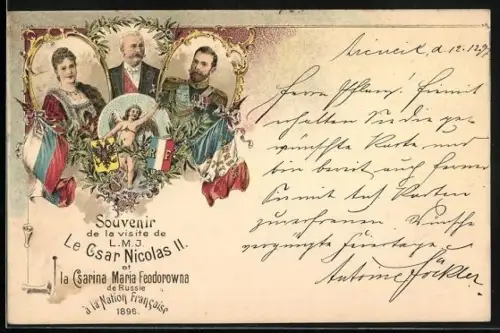 Lithographie Souvenir de la visite de le Csar Nicolas II et la Csarina Maria Feodorowna de Russie