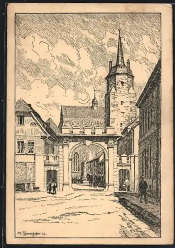 Künstler-AK Köthen / Anhalt, historische Ansicht Hallisches Tor