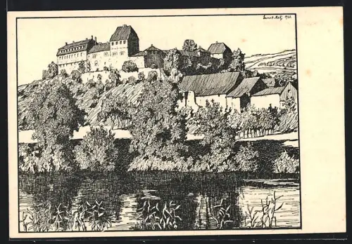 Künstler-AK Kreuzburg, Blick auf das Schloss