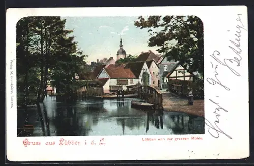 AK Lübben i. d. L., Ort von der grossen Mühle aus