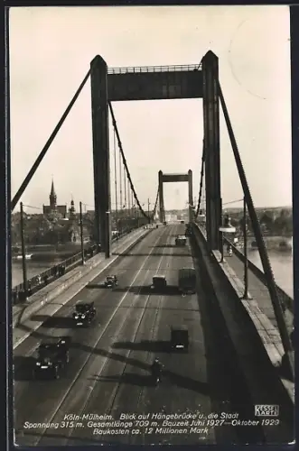 AK Köln-Mülheim, Blick auf Hängebrücke und die Stadt