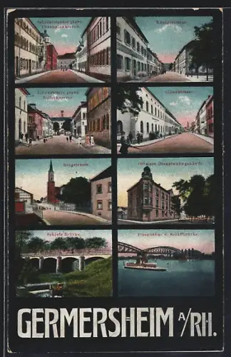 AK Germersheim a. Rh., Ringstrasse, Schiefe Brücke, Schillerstrasse mit Theobaldkaserne