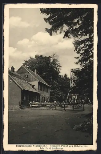 AK Viktorshöhe über Gernrode, Gasthof Viktorshöhe mit Aussenbereich, Inh. Paul Sahlmann