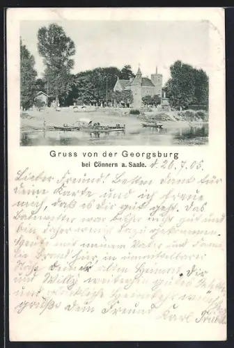 AK Georgsburg bei Cönnern, Blick auf die Burg vom Flussufer
