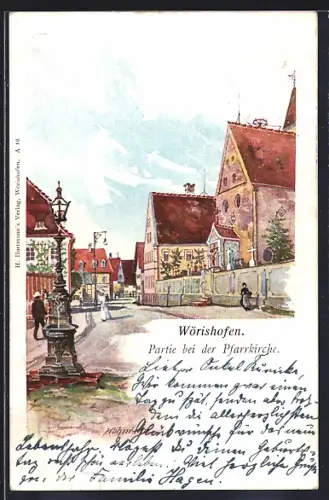 Künstler-AK Wörishofen, Partie bei der Pfarrkirche