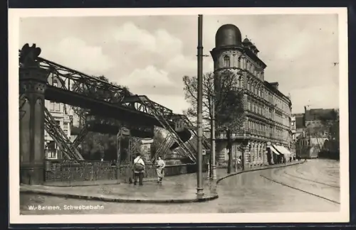 AK W.-Barmen, Strassenpartie mit Schwebebahn