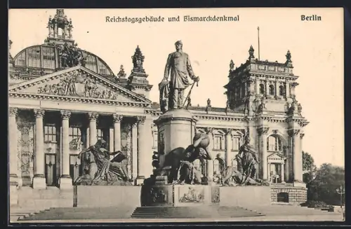 AK Berlin, Reichstagsgebäude, Bismarckdenkmal