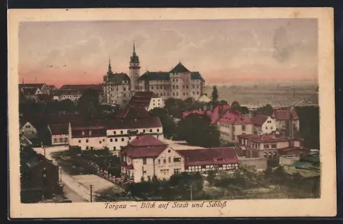AK Torgau, Blick auf Stadt und Schloss