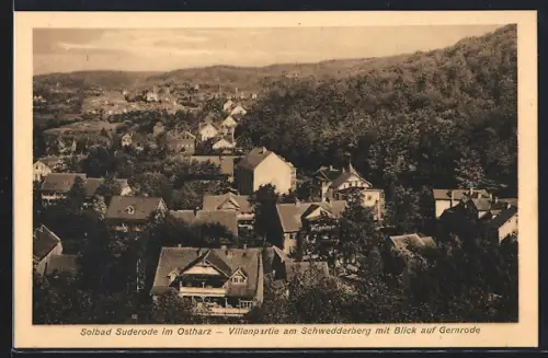 AK Suderode im Ostharz, Villenpartie am Schweddarberg mit Blick auf Gernrode
