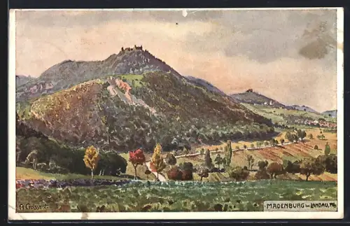 Künstler-AK Madenburg bei Landau, Madenburg, Landschaftsansicht