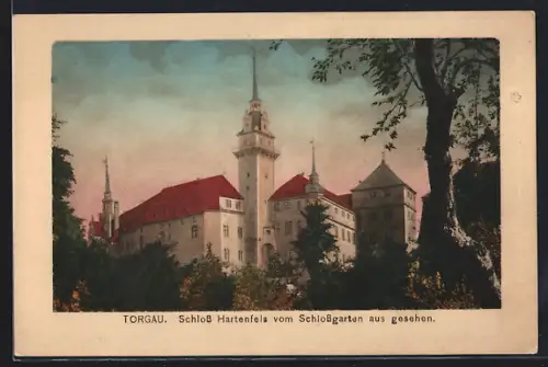 AK Torgau, Schloss Hartenfels vom Schlossgarten aus gesehen