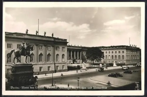 AK Berlin, Unter den Linden, Denkmal Friedrichs des Grossen, Universität