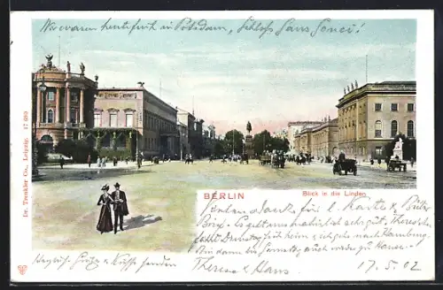 AK Berlin, Unter den Linden, Blick zum Reiterstandbild Friedrich der Grosse