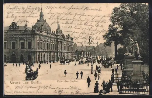 AK Berlin, Unter den Linden, Reiterstandbild, Königliches Palais