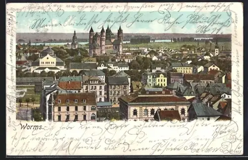 AK Worms, Stadtansicht aus der Vogelschau