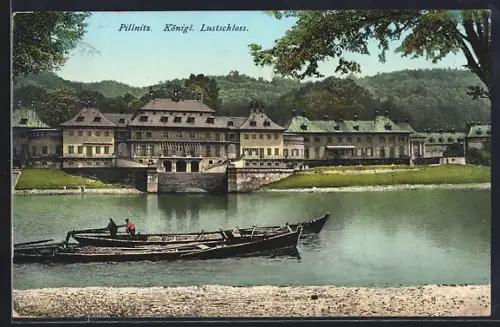 AK Dresden-Pillnitz, Königl. Lustschloss mit Frachsschiffen