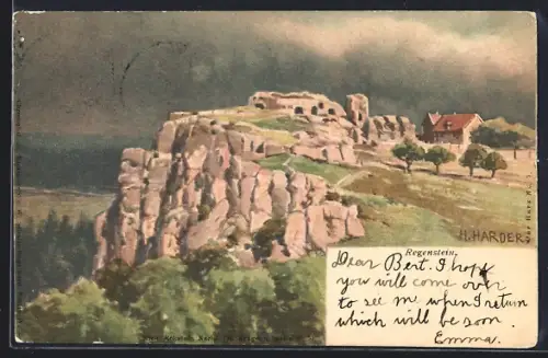 Künstler-AK Blankenburg / Harz, Burgruine Regenstein
