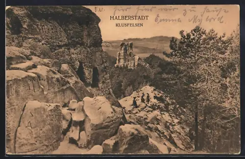 AK Halberstadt, Klusfelsen mit Landschaft
