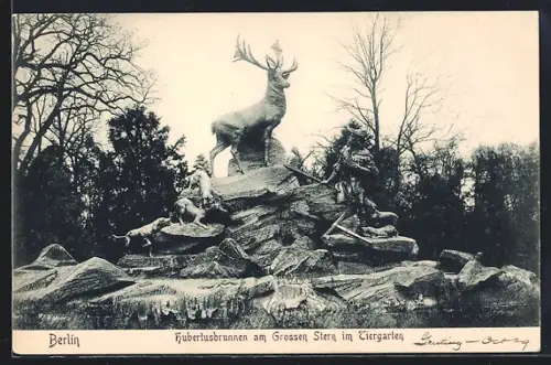 AK Berlin-Tiergarten, Hubertusbrunnen am Grossen Stern