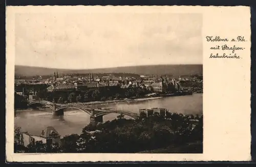 AK Koblenz a. RH., Ort mit Strassenbahnbrücke