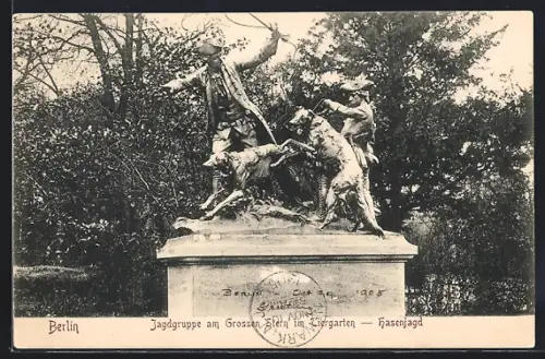 AK Berlin, Jagdgruppe am Grossen Stern im Tiergarten - Hasenjagd