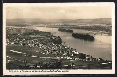 AK Rüdesheim / Rhein, Hindenburgbrücke v. National-Denkmal aus gesehen