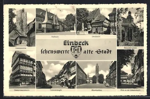 AK Einbeck, Partien der Ortschaft mit Rathaus, Tidexerstrasse und Renaissancehaus