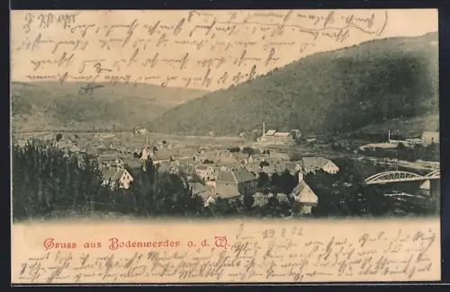 AK Bodenwerder a. d. W., Teilansicht mit Brücke
