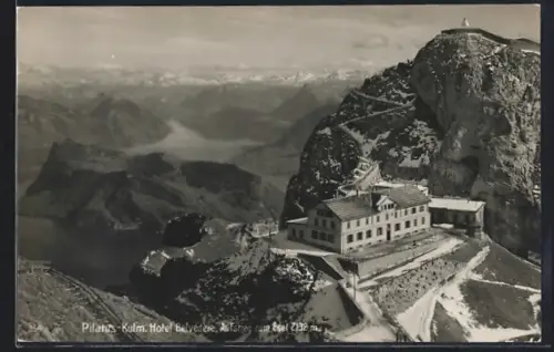 AK Pilatus-Kulm, Hotel Belvédere mit Aufstieg zum Esel