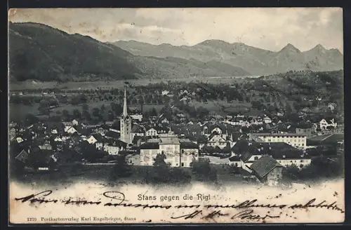 AK Stans, Teilansicht mit Kirche gegen die Rigi
