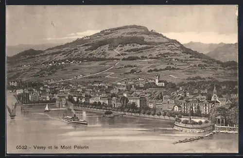 AK Vevey, Panorama et le Mont Pélerin