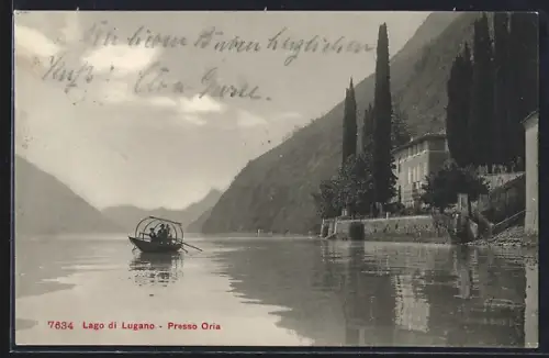 AK Oria /Lago di Lugano, Panorama mit Boot