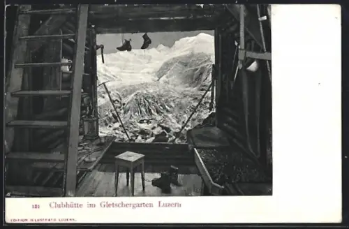 AK Luzern, Clubhütte im Gletschergarten, Innenansicht
