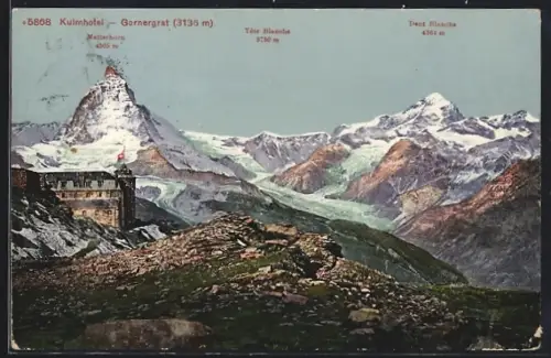 AK Gornergrat, Kulmhotel, Dent Blanche, Tête Blanche & Matterhorn