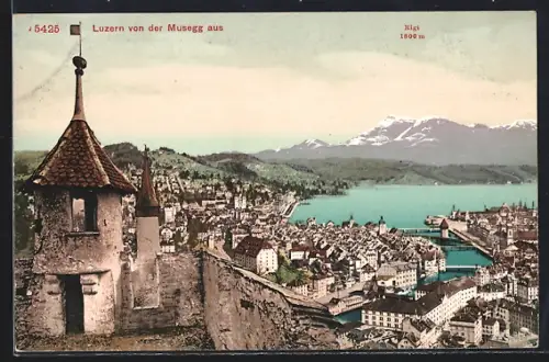 AK Luzern, Teilansicht von der Musegg aus, Rigi