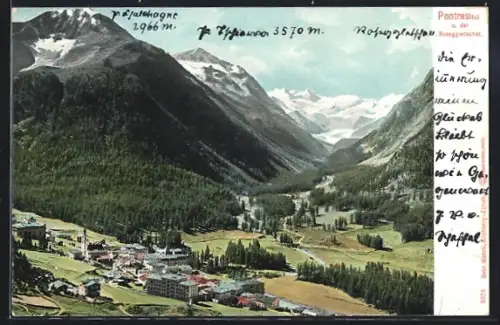 AK Pontresina, Gesamtansicht und der Roseggletscher