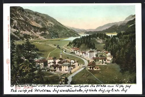 AK Sils Maria, Ortspanorama vom Berg aus gesehen