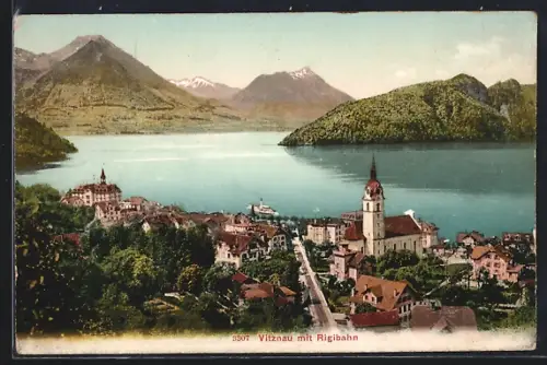 AK Vitznau, Teilansicht mit Kirche und Rigibahn