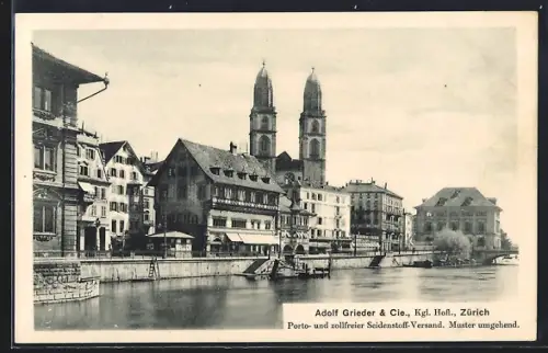 AK Zürich, Adolf Grieder & Cie., Seidenstoff-Versand, Rathausquai