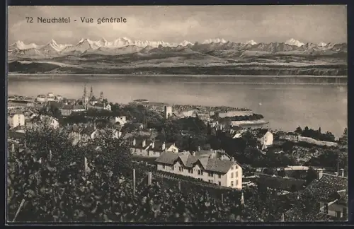 AK Neuchatel, Vue generale mit Gebirgszug