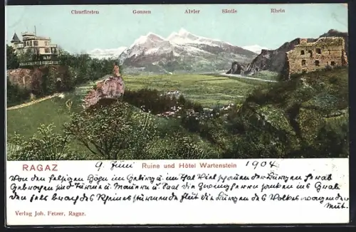 AK Ragaz, Ruine und Hotel Wartenstein