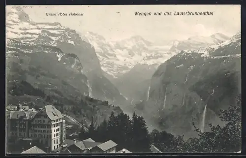 AK Wengen, Grand Hotel National mit Lauterbrunnenthal